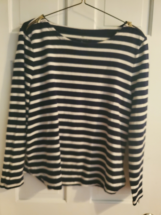 Talbots Sweaters - Talbots Navy and White Striped Long-Sleeve Top